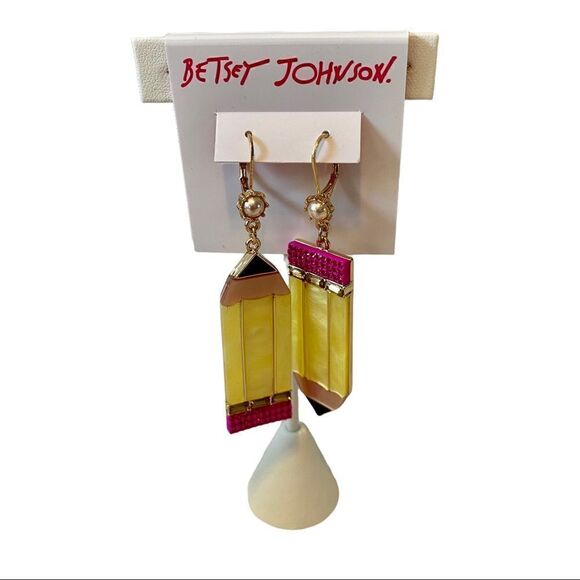 Betsey Johnson Yellow Pencil Drop Earrings. Super Fun Statement Earrings! - Picture 4 of 6